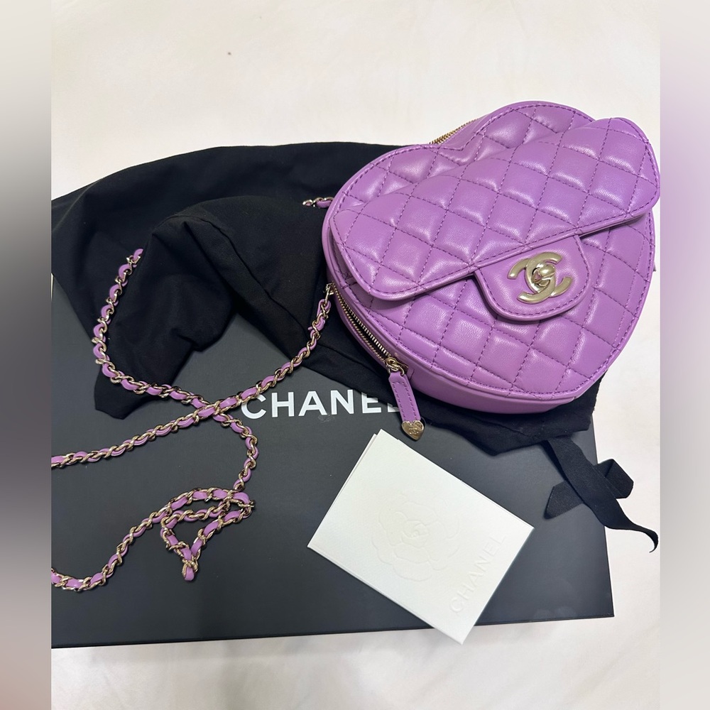 🦢CHANEL Purple Quilted Lambskin CC “In Love” Heart Bag Gold Hardware, 2022